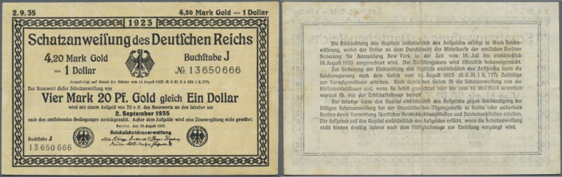 Schatzanweisung der Reichsschuldenverwaltung über 4,20 Mark Gold 1923, Ro.151b i...