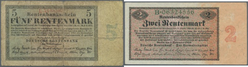 kleines Lot mit 3 Noten der Rentenbank zu 1, 2, 5 Rentenmark 1923, Ro.154a, 155,...
