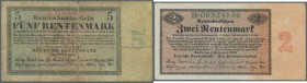 kleines Lot mit 3 Noten der Rentenbank zu 1, 2, 5 Rentenmark 1923, Ro.154a, 155, 156 in leicht gebrauchter bis stark gebrauchter Erhaltung F-/VF+