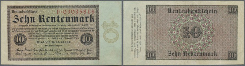 10 Rentenmark 1923, Ro.157 in hübscher Gebrauchserhaltung mit einigen Knicken un...