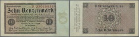 10 Rentenmark 1923, Ro.157 in hübscher Gebrauchserhaltung mit einigen Knicken und Flecken. Erhaltung: F+