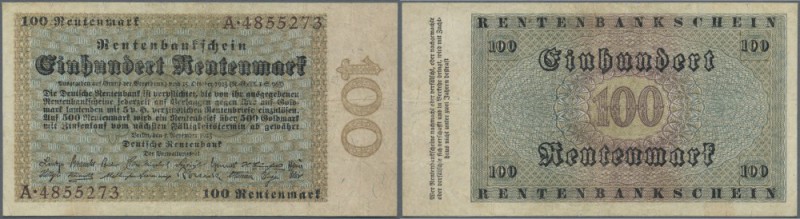 100 Rentenmark 1923, Ro.159 in gebrauchter Erhaltung, wahrscheinlich beschnitten...