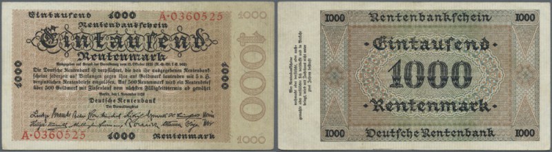 1000 Rentenmark 1923, Ro.161 in sauberer gebrauchter Erhaltung mit einigen Knick...