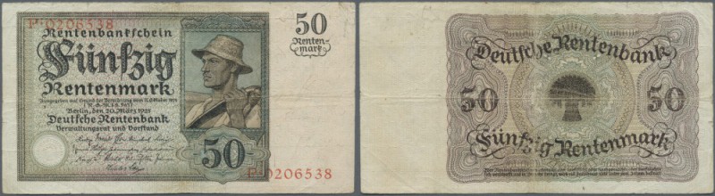 50 Rentenmark 1925, Ro.162 in stärker gebrauchter Erhaltung mit kleinen Rissen a...