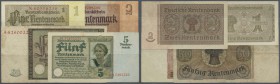 kleines Lot mit 4 Banknoten der Rentenbank mit 5 Rentenmark 1926, 50 Rentenmark 1934, 1 und 2 Rentenmark 1937, Ro.164b, 165, 166b, 167c in leicht gebr...