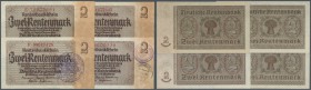 set mit 4 Banknoten zu 2 Rentenmark 1937, dabei die beiden Reichsdruck- und Firmendruckausgaben in in leicht gebraucht und dazu beide Notausgaben 1945...