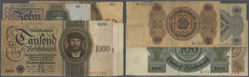 Set mit 5 Banknoten 10, 20, 50, 100 und 1000 Reichsmark der Serie 1924, Holbein ...