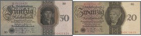 Set mit 3 verschiedenen Banknoten in sehr guter Qualität, 10 Reichsmark 1924, 20 Reichsmark 1924, 50 Reichsmark 1924 (Ro. 168a, 169, 170a.) Die Note z...
