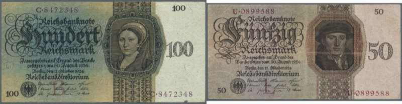 Kleines Lot mit 20, 50 und 100 Reichsmark 1924, Ro.169-171 in gebrauchter, teils...