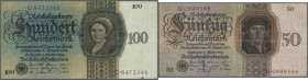 Kleines Lot mit 20, 50 und 100 Reichsmark 1924, Ro.169-171 in gebrauchter, teils stärker gebrauchter Erhaltung (20 Reichsmark mit fehlender Ecke unten...