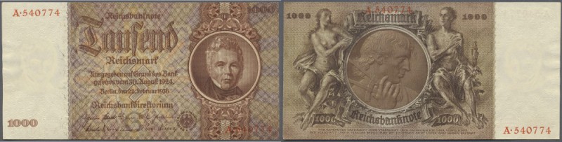 Lot mit 8 Banknoten der Reichsbank zu 10, 20, 50, 100 und 1000 Reichsmark 1929-3...