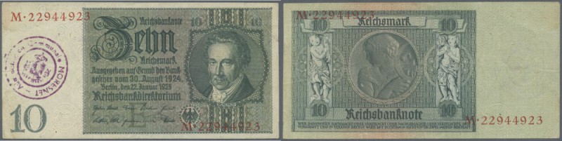10 Reichsmark Notausgabe 1945 mit belgischem Gemeindestempel Moresnet, Ro.173f i...