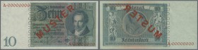 10 Reichsmark 1929 MUSTER mit KN A00000000, Perforation ”Druckprobe”, Ro.173M in kassenfrischer Erhaltung. Selten!