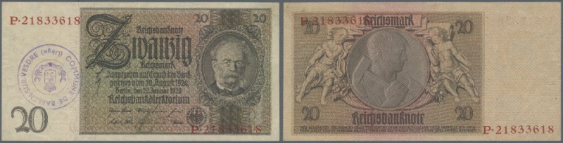 Notausgabe 1945 der 20 Reichsmark mit Gemeindestempel ”Commune de Baelen-sur-Ves...