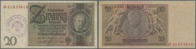 Notausgabe 1945 der 20 Reichsmark mit Gemeindestempel ”Commune de Baelen-sur-Vesdre (Liege)”, Ro.174e in hübscher gebrauchter Erhaltung mit senkrechte...