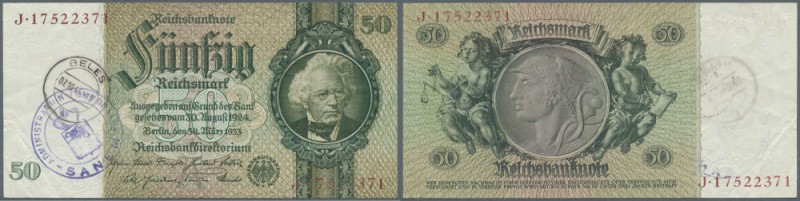 50 Reichsmark 1933 mit luxemburgischem Gemeindestempel, Ro.175g mit einigen weni...