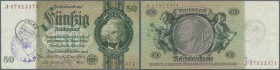 50 Reichsmark 1933 mit luxemburgischem Gemeindestempel, Ro.175g mit einigen wenigen Knicken in der Mitte und an der linken unteren Ecke. Erhaltung: VF...