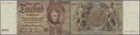 1000 Reichsmark 1936, Ro.177 in leicht gebrauchter Erhaltung mit kleineren Knicken und 1000 Reichsmark 1936 mit Perforation ”Muster” aus laufender Ser...
