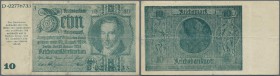 10 Reichsmark der Notausgaben 1945 für Graz, Linz und Salzburg, sog. Schörner-Schein, Ro.180 in stärker gebaruchter Erhaltung mit einigen Knicken und ...