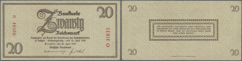 Notausgabe der Sächsischen Staatsbank zu 20 Reichsmark 1945, Ro.184 in hübscher ...