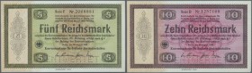Reichskonversionskasse: kleines Lot mit 4 Noten der Konversionskasse zu 5 und 10 Reichsmark 1933 ohne Heftlöcher mit Perforation ”Entwertet”, 5 Reichs...