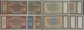 Lot der Reichskonversionskasse mit 30 Reichsmark 1933 Perforation WERTLOS, 40 Reichsmark 1934, 50 Reichsmark 1934 mit Heftlöchern, 50 Reichsmark 1934 ...