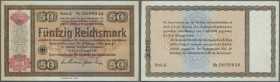 Deutsches Reich - Reichskonversionskasse: 50 Reichsmark 1934, mit Heftlöchern, ohne Perforation, Ro.712 mit senkrechtem Mittelknick. Erhaltung: VF