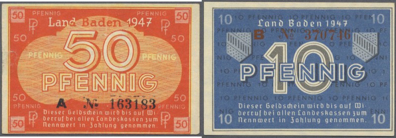 Kleingeldscheine der Französischen Besatzungszone 1947: Land Baden 5, 10 und 50 ...
