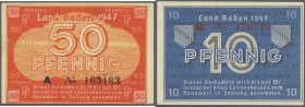Kleingeldscheine der Französischen Besatzungszone 1947: Land Baden 5, 10 und 50 Pfennig 1947 in leicht gebrauchter bis kassenfrischer Erhaltung, Ro.20...