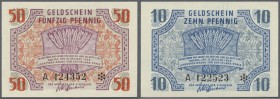 Kleingeldscheine der Französischen Besatzungszone 1947: Rheinland-Pfalz 5, 10 und 50 Pfennig 1947, Ro.211-213 in kassenfrischer Erhaltung