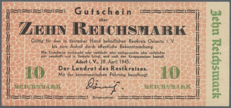Adorf, Landrat des Restkreises Oelsnitz i. V., 10 Reichsmark, 28.4.1945, ohne St...