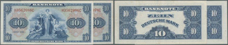 2x 10 Deutsche Mark 1948, je 3-fach quer gefaltet, kaum gebraucht, EH III+.