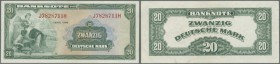 20 Deutsche Mark 1948, je 3-fach Quer-, Längs- Eckknick, min. verschmutzt, EH III+.
