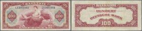 100 DM 1948, roter Hunderter, Ro.244 in gebrauchter Erhaltung mit kleinem Graffiti auf der Rückseite. Erhaltung: F