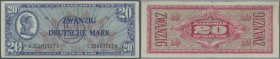 20 Deutsche Mark, 1948, mit zusätzlichem Handstempel ”B” für West-Berlin (Ro.247a), in sehr schöner Erhaltung. Einige kleinere Flecken auf der Rücksei...