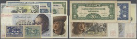 Lot mit 7 Banknoten, dabei 5 und 10 Pfennig in kassenfrischer Erhaltung, 5 DM Europa in leicht gebraucht, 10 und 20 DM 1949 in gebrauchter Erhaltung u...