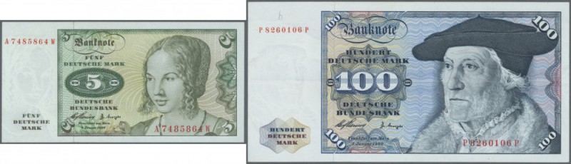 5, 10, 20, 50, 100 DM 1960, Ro.262-266 in teils kassenfrischer Erhaltung (5 Bank...