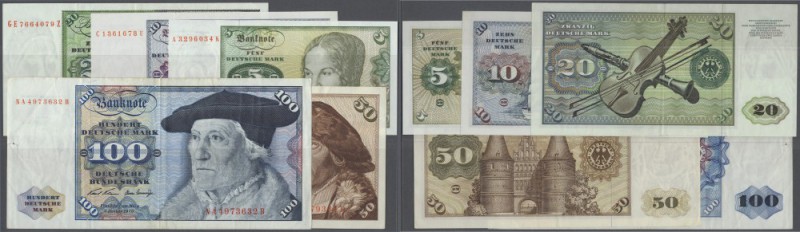 Lot mit 5 Banknoten 5 bis 100 DM 1960/70, dabei 5 und 10 DM 1960 in kassenfrisch...