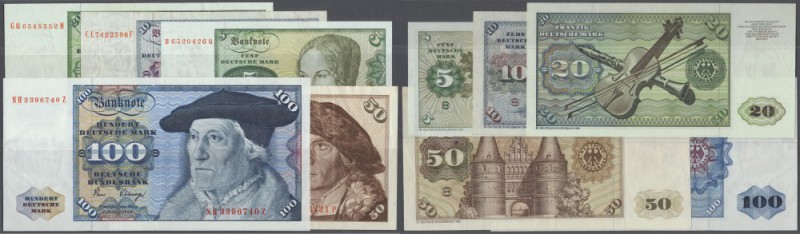 Lot mit 5 Banknoten 5 bis 100 DM, Serie 1980, Ro.285-289, dabei 5-er in kassenfr...