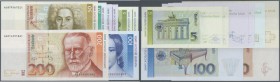 Kleines Set mit 8 Banknoten 2 x 5 DM 1991, 2 x 10 DM 1993, 20 und 50 DM 1993, alle in kassenfrisch, dazu 100 DM 1993 leicht gebraucht und 200 DM 1989,...
