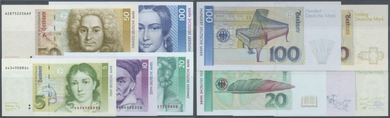 Lot mit 5 Banknoten 5 bis 100 DM in kassenfrischer Erhaltung, dabei 5-er 1991, 1...