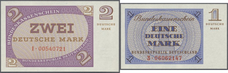 Kleines Lot mit Bundeskassenscheinen zu 5 und 10 Pfennig, 1 und 2 DM o.D.(1967),...