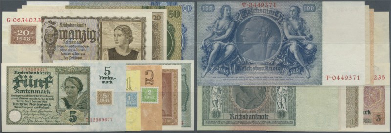 Set mit 9 Banknoten der Kuponausgaben der sowjetischen Besatzungszone von 1 Mark...