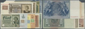Set mit 9 Banknoten der Kuponausgaben der sowjetischen Besatzungszone von 1 Mark bis 100 Mark in kassenfrischer Erhaltung, dabei auch die seltenen Aus...