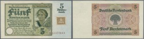 5 Rentenmark mit Klebemarke und brauner, statt roter KN, Ro.332F in leicht gebrauchter Erhaltung mit Mittelknick: VF+