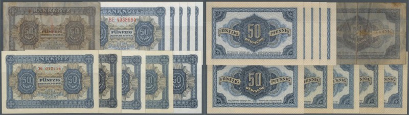 Set mit 11 Banknoten 50 Pfennig 1948 mit UdSSR- und DDR-Druck mit der Ersatznote...