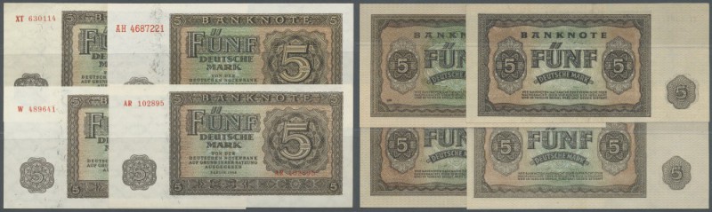 Set mit 9 Banknoten 5 Mark 1948 mit UdSSR- und DDR-Druck Ro.342a,b,c,d in leicht...