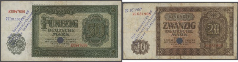 Set mit 2 Banknoten 20 und 50 Mark 1948, Ro.344, 345, beide mit Entwertungslöche...