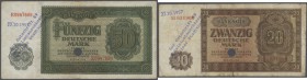 Set mit 2 Banknoten 20 und 50 Mark 1948, Ro.344, 345, beide mit Entwertungslöchern und zusätzlichem Vermerk ”Zur Gutschrift gem. §9 Spezialumtauschkas...
