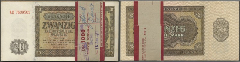 Original Bündel der Staatsbank mit 50 x 20 Mark 1948, Ro.344d, fortlaufend numme...